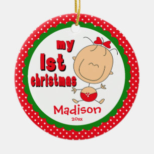 Baby's First Christmas Ornament Stick Figure Girl