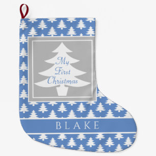 Baby's First Christmas Pastel Blue Personalised Large Christmas Stocking