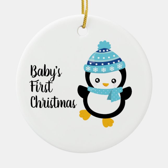 Baby's First Christmas Penguin Ceramic Ornament (Front)