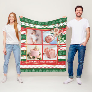 Baby's First Christmas Personalised 4 Photo Fleece Blanket
