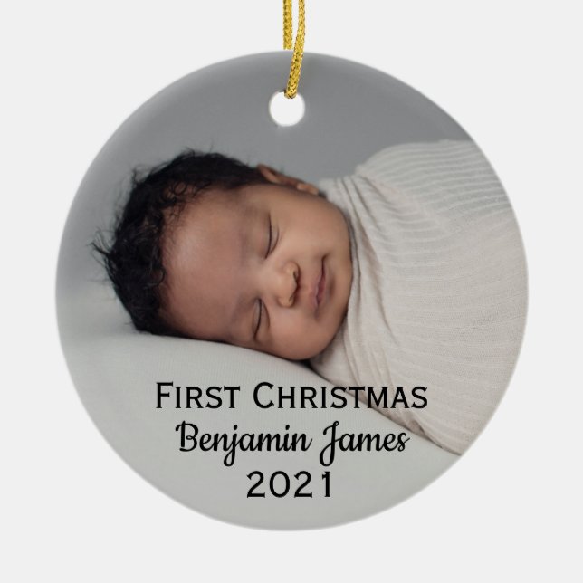 Babys First Christmas Personalised Modern Ceramic Ornament (Front)