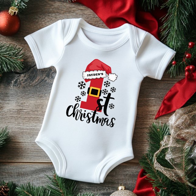 Baby's First Christmas Personalised Name Santa Hat Baby Bodysuit (Creator Uploaded)