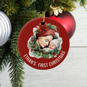 Baby's First Christmas Personalised Photo and Date Ceramic Ornament