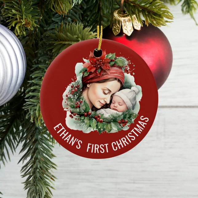 Baby's First Christmas Personalised Photo and Date Ceramic Ornament (Creator Uploaded)