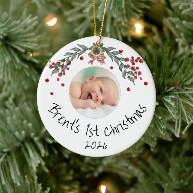 Baby's First Christmas Personalised Photo Ceramic Ornament (Tree)
