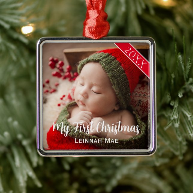 Baby's First Christmas Personalised Photo Keepsake Metal Ornament (Tree)