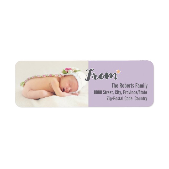 Baby's First Christmas Personalised Photo, purple Return Address Label (Front)