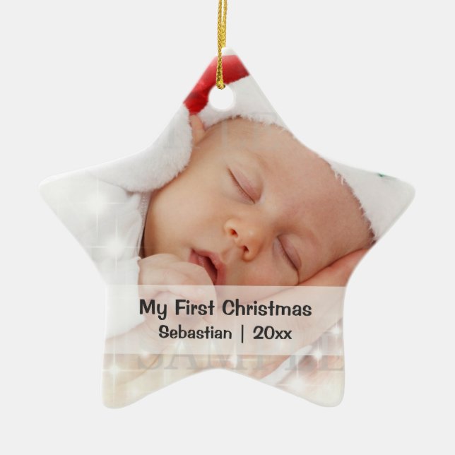Baby's First Christmas Personalised Photo Template Ceramic Ornament (Front)