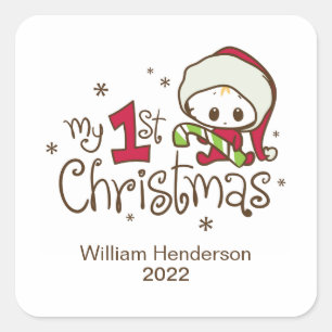 Baby's First Christmas Personalised Square Sticker