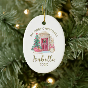 Baby's First Christmas Personalised Watercolor  Ceramic Ornament