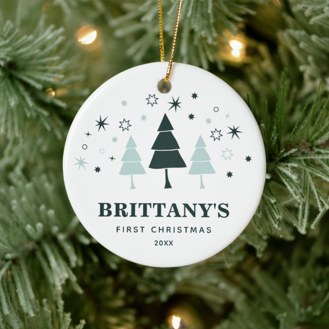 Baby's First Christmas Personalised Winter Forest Ceramic Ornament (Tree)