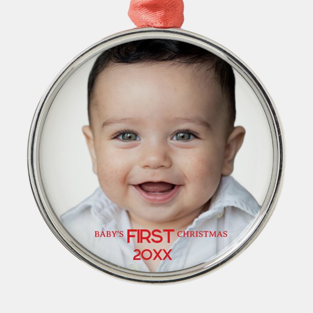 Baby's First Christmas Personalized Metal Ornament (Front)