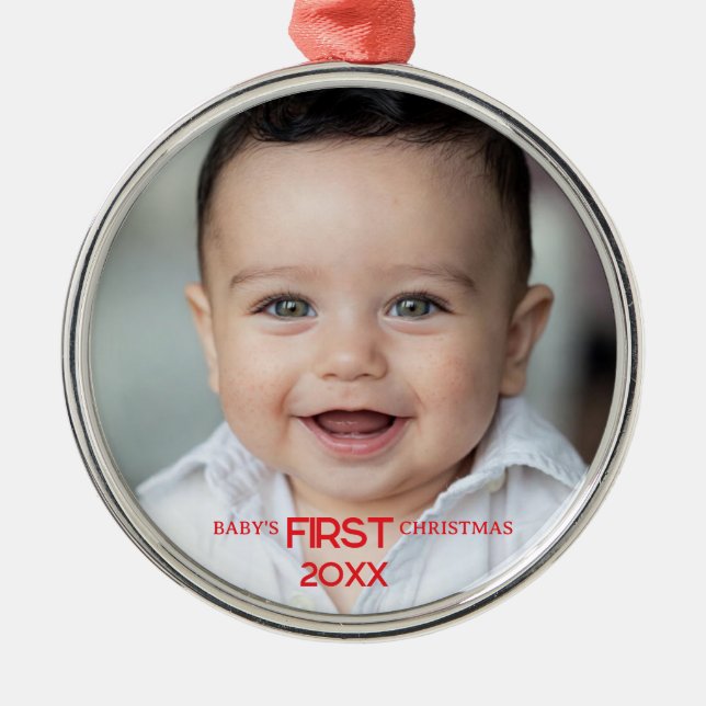 Baby's First Christmas Personalized Metal Ornament (Front)