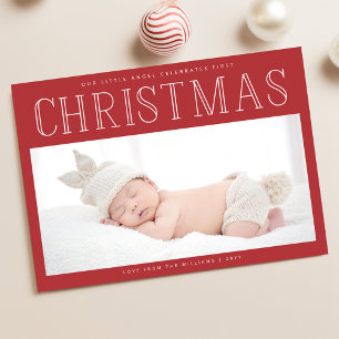 Babys First Christmas Photo Birth Announcement