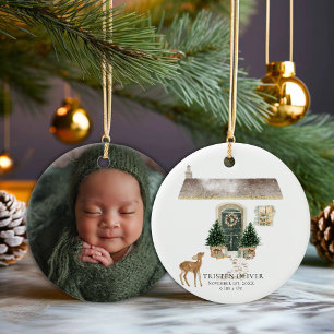Baby's First Christmas Photo Birth Stats  Ceramic Ornament