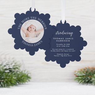 Babys First Christmas Photo Blue Holiday Tree Decoration Card