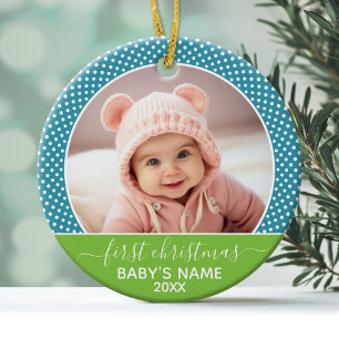 Baby's First Christmas Photo - Blue Lime Ceramic Tree Decoration