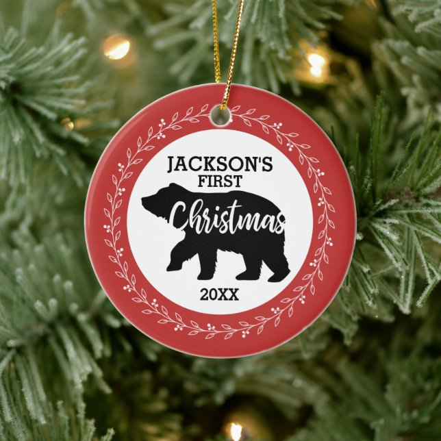 Babys First Christmas Photo Ceramic Ornament (Tree)