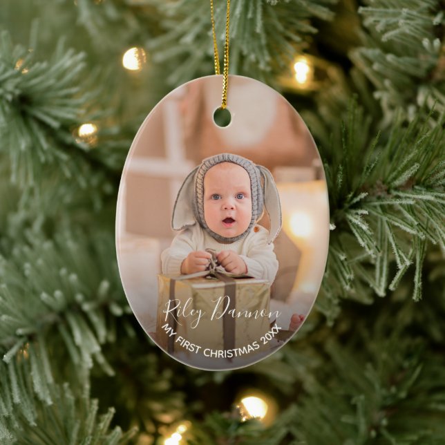 Baby's First Christmas Photo Ceramic Ornament (Tree)