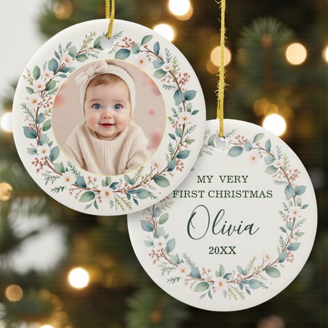 Baby's First Christmas Photo Ceramic Ornament (Creator Uploaded)