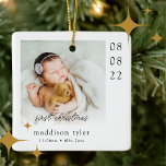 Baby's First Christmas Photo Ceramic Ornament<br><div class="desc">A modern photo keepsake</div>