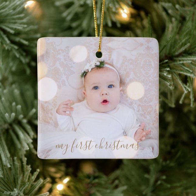 Baby's First Christmas Photo Ceramic Ornament (Tree)