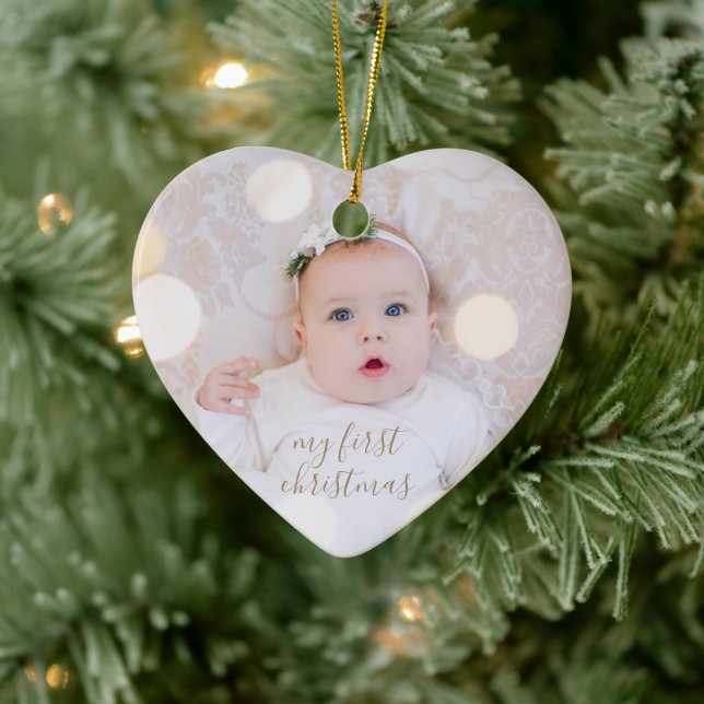 Baby's First Christmas Photo Ceramic Ornament (Tree)