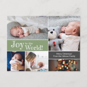 Baby's first Christmas Photo collage Green Postcard
