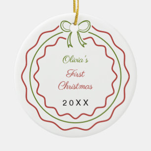 Baby's First Christmas photo coquette bow scallop Ceramic Ornament
