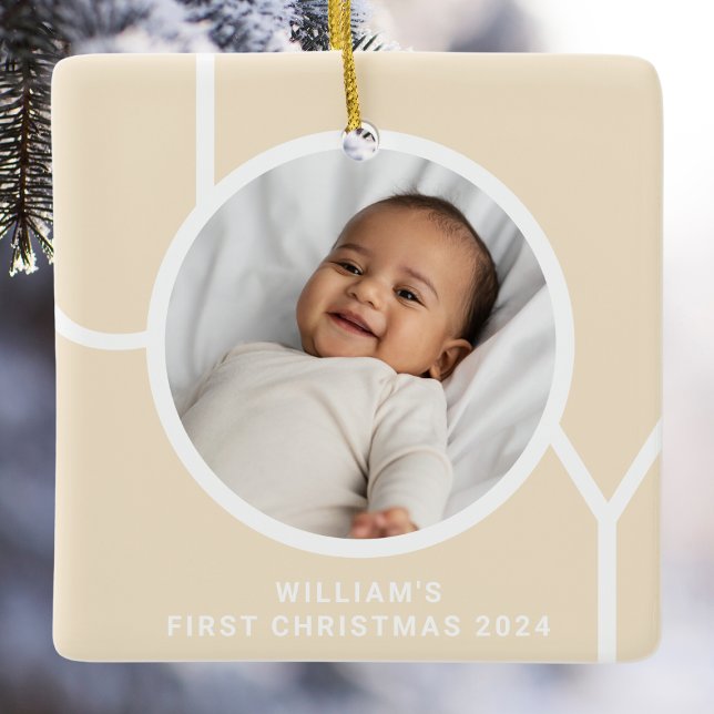 Baby's First Christmas Photo Cream Ceramic Ornament (Creator Uploaded)