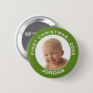 Baby's First Christmas Photo Custom Name and Year 6 Cm Round Badge
