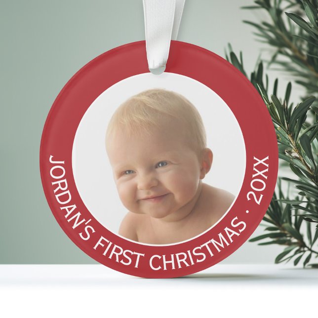 Baby's First Christmas Photo Custom Name and Year Ornament (Personalized Ornament with Photo - First Christmas)