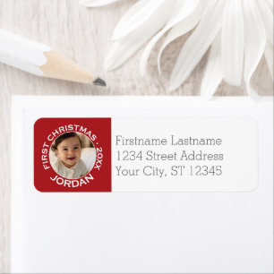 Baby's First Christmas Photo Custom Name and Year Return Address Label