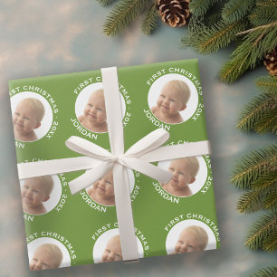 Baby's First Christmas Photo Custom Name and Year Wrapping Paper