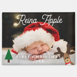 Baby's First Christmas Photo Cute Reindeer Magnet