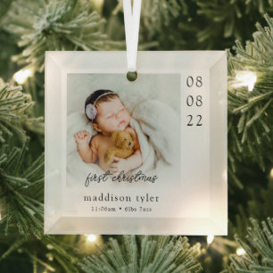 Baby's First Christmas Photo Glass Tree Decoration