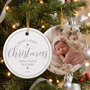 Baby's First Christmas Photo Grey Keepsake Ceramic Ornament