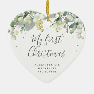 Baby's First Christmas Photo Heart Shaped Ceramic Ornament