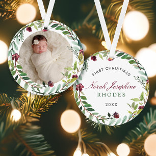 Baby's First Christmas Photo Holiday Wreath Ornament