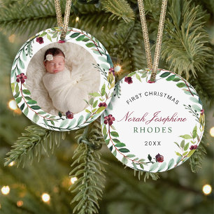 Baby's First Christmas Photo Holiday Wreath Ornament
