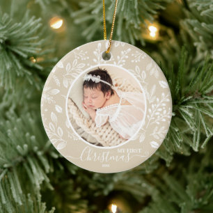 Baby's First Christmas Photo Ivory Ceramic Ornament