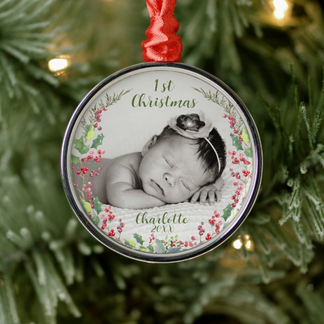 Baby's First Christmas, Photo, Keepsake Metal Ornament (Tree)