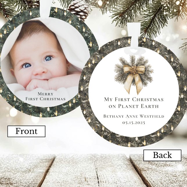Baby's First Christmas Photo Keepsake Ornament (Baby's First Christmas Tree Lights Photo Keepsake Acrylic Ornament)