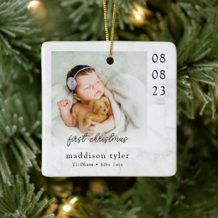 Baby's First Christmas Photo Marble Ceramic Ornament
