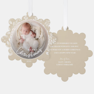 Baby's First Christmas Photo on Ivory Paper Tree Decoration Card