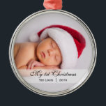 Baby's  |  First Christmas Photo Ornament<br><div class="desc">This simply elegant photo baby ornament with the name,  date,  and photo. Perfect for a baby's first Christmas! Great gifts for new parents!</div>