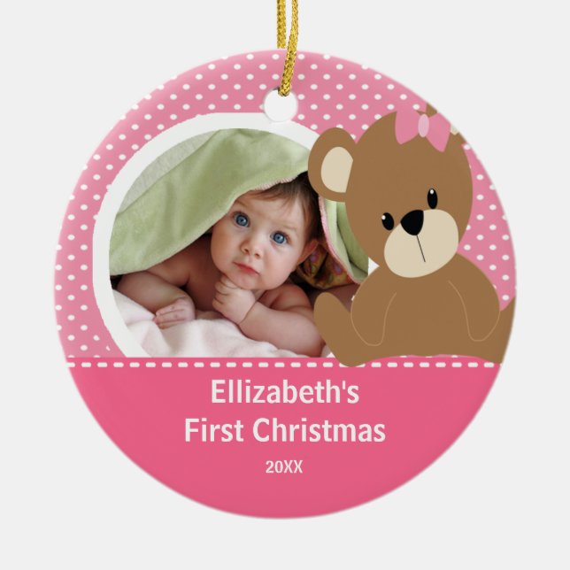 Babys First Christmas Photo Ornament Bear (Front)