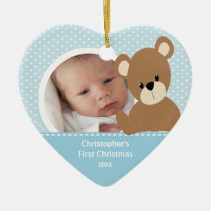 Babys First Christmas Photo Ornament Boy Bear