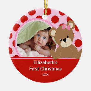 Babys First Christmas Photo Ornament Girl Bear