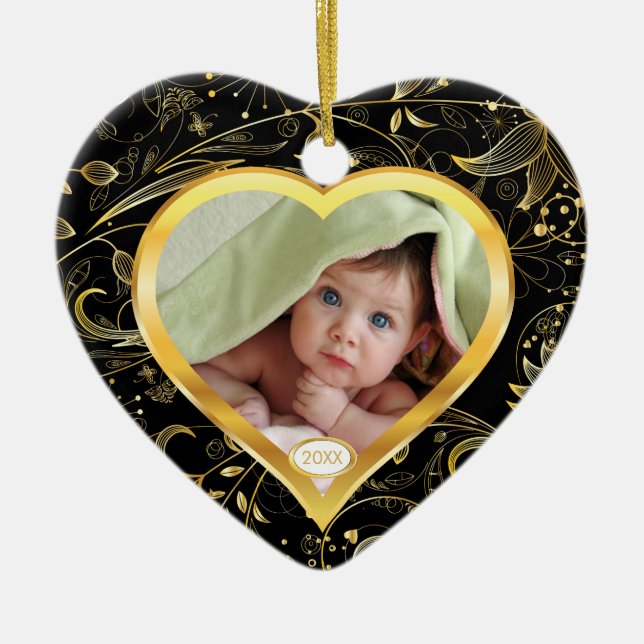 Baby's First Christmas Photo Ornament Heart Black (Front)